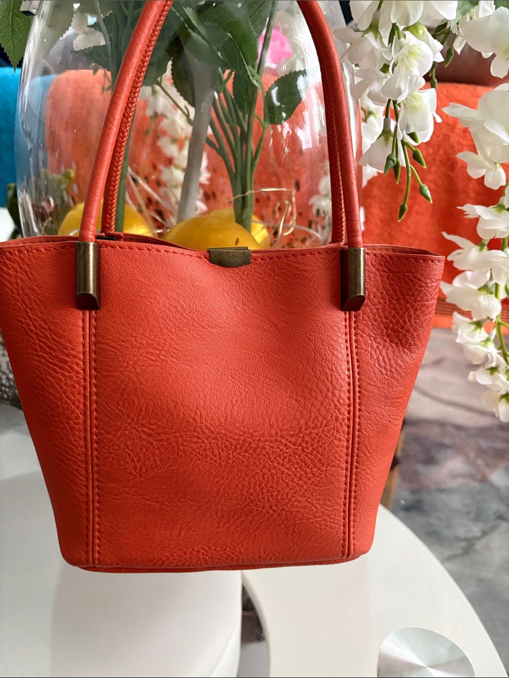 Women's Vibrant Orange Leather Tote - Classic Carryall